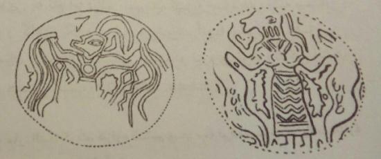 Goddess of water with water flows, serpents or cloth in their hands. Engraved on a seal from Susa in the fourth millennium BC. Source: Akbari, 2015, p. 238, Figure 11. Figures 12 and 13.