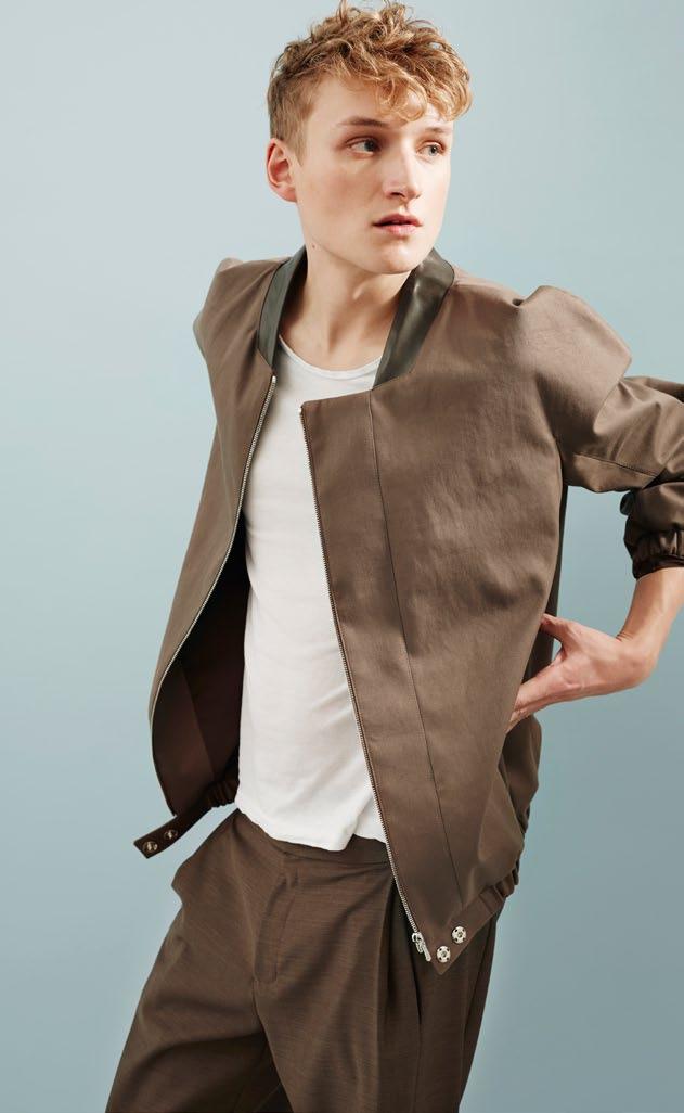 JACKET heavy cotton bomber jacket with leather collar and an asymmetric