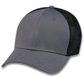 HEAD WEAR WOOL BLEND & SPANDEX CAP 6 panel constructed contour. Deluxe buckram laminated front panels with complete Pro-stitch. Grey underpeak.