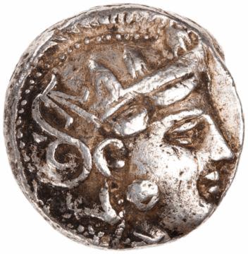 83. Persian Coin of King Artaxerxes III with Demotic Egyptian Inscriptions, 343-338 BC Silver tetradrachms Object: Diam.: 2.3 cm, 0.017 kg (7/8 in.