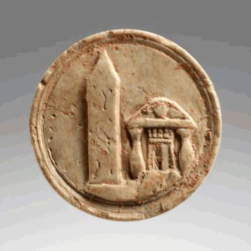 Token with an Obelisk and a Temple Roman, AD 1 50 Ivory Object: Diam.: 2. cm (1 1/8 in.) The J.