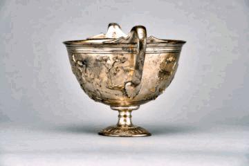 3 14. Unknown Cup with Nilotic Scenes, 25 BC-AD 100 Silver with gilding Object (with handles): H: 10.5 Diam.