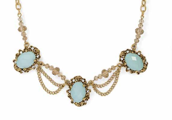 54116 Antique gold plated necklace. 18mm x 12mm Mint Alabaster and 2mm Clear synthetic crystal.