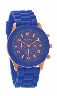 Please refer to the Honey guarantee on the inside back cover. 50052 Rose gold plated bracelet style watch. Navy Blue dial with rose gold hands. Non functional decorative calendar detail.