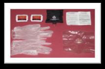 Kit includes: 1 Pouch, 1 pair vinyl gloves, 1 protective face shield, 2 alcohol