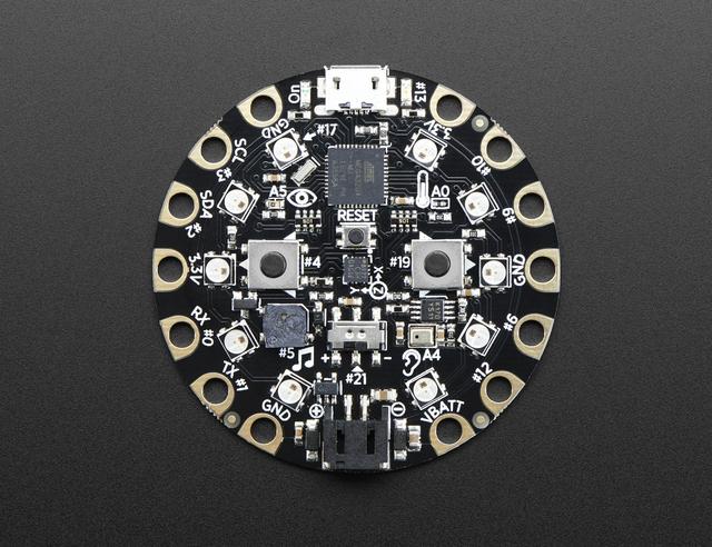 Pinouts Circuit Playground is chock-full of blinkies, sensors and electronic goodies.