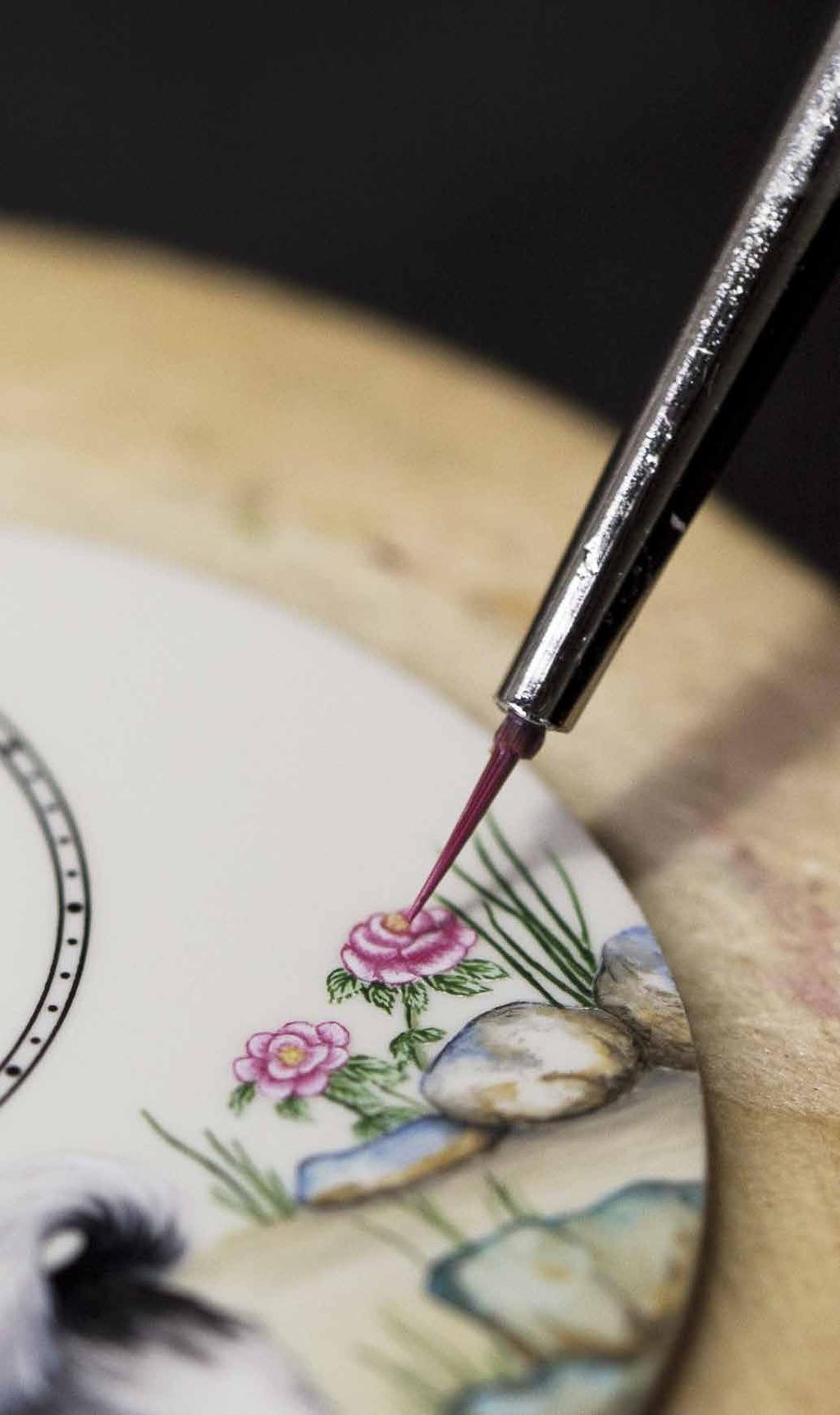 Meticulous painting of the dial of the Petite Heure Minute Dog Watch by Jaquet Droz, www.jaquet-droz.