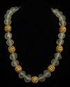 Lot #454: GLASS AND FILIGREE GILT- METAL BEAD NECKLACE 21 in.