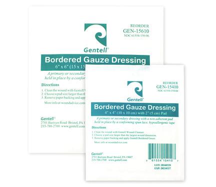Bordered Gauze 4 x4 (2.5 x2.5 pad with 3/4 adhesive border) 100/box GEN-15410 6 x6 (4.5 x4.