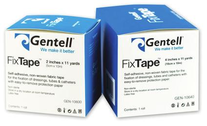 2 x11yards (5cmx10meters) 64/case GEN-10600 FixTape TM 4 x11yards (10cmx10meters) 64/case GEN-10640 Fixes dressings on wounds, tubes and catheters Two convenient sizes: 2 x 11 yards and 4 x 11 yards