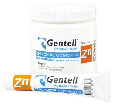 Helps treat and prevent diaper rash Zinc Oxide Ointment 16 oz Jar (454g) 12/case GEN-23400 1 oz Tube 12/box 144/case GEN-23401 Protects chafed skin associated with diaper rash from wetness
