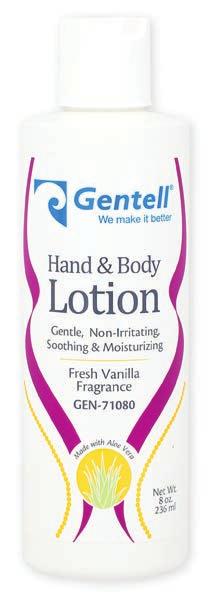 Hand & Body Lotion 8 oz Bottle (236 ml) 24/case GEN-71080 Moisturuzes dry skin Soothes and moisturizes Warm Vanilla Scent Ingredients Water Stearic Acid Mineral Oil Cetyl Alcohol Glyceryl