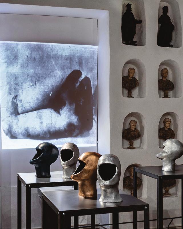 Illustrations: VALIE EXPORT: Heads-Apheresis, 2002 Object installation: 11 heads of wax, 19 heads of aluminium,