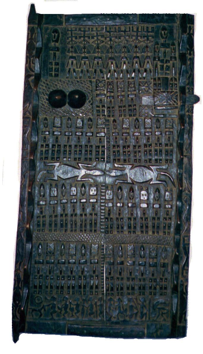 Door, Dogon Peoples, Mali. 72 x 36 1/2 x 3 1/2 inches Gift of Carol D. Hill Chi-Wara Figure, Bambara Peoples, Mali., pigment, metal and nails 24 x 10 1/2 x 3 inches 15.