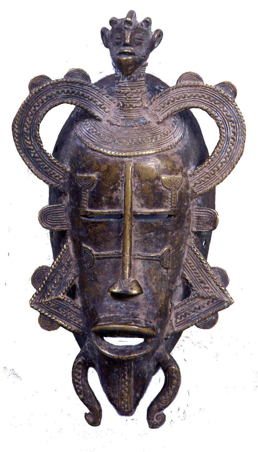 Face Mask, Senufo Peoples, Ivory Coast. bronze 12 1/2 x 6 3/4 x 3 inches Female Figure, Asante Peoples, Ghana.