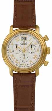 1750-group: M S big date CHRONO WATCH Monaco 12 1 / 2 " Ronda cal. 5040.B, 13 jewels 5 micr. yellow gold plated stainless steel case, stainless steel back, sapphire crystal Leather strap w.