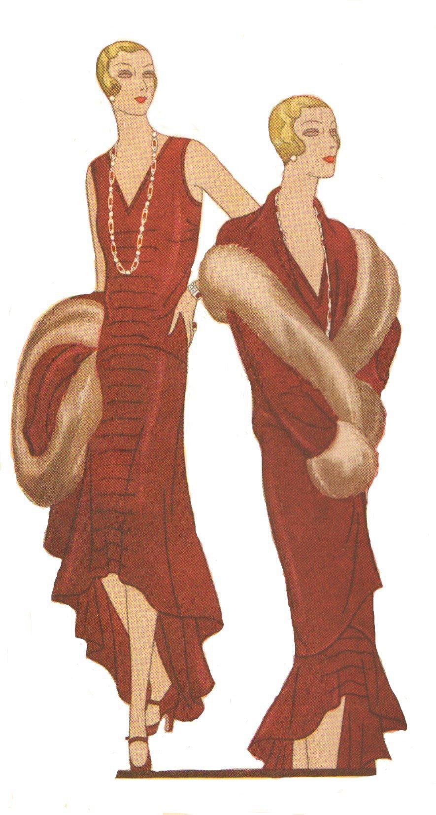 Shown is a red velvet dress and wrap with a fur collar and cuffs, Pattern #2495.