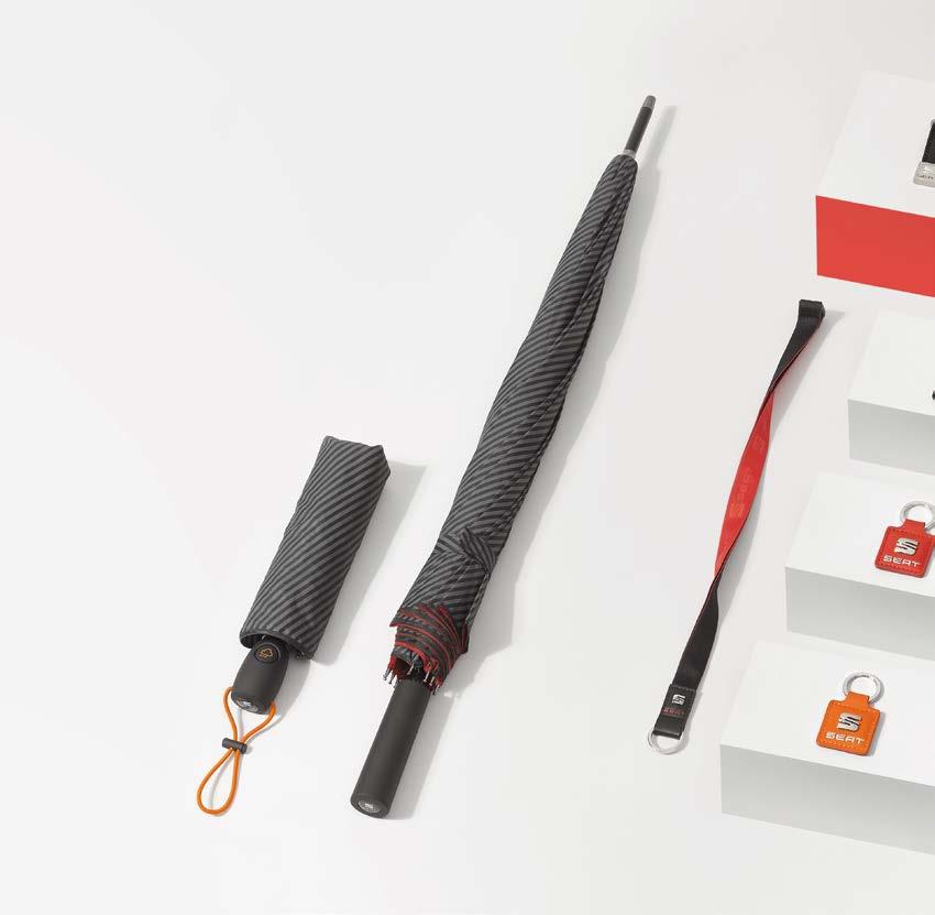 Umbrella Small Pocket-size umbrella with automatic opening and closing, metal shaft, ergonomically shaped handle with Senosoft coating, wind-resistant, SEAT logo on the handle.