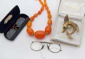 other items of costume jewellery and three pairs of antique spectacles (parcel) 344.