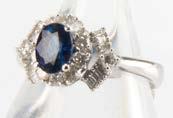 A yellow metal and three stone sapphire ring and other jewellery and items, marked 18k, 1.