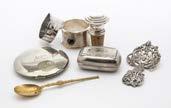 A collection of Victorian and later silver and other dressing table items, including two photograph frames, a silver and tortoiseshell hair brush and hand