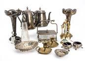various silver glass or beaker holders, along with a quantity of plate (parcel) 75.