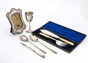 A collection of Victorian and later silver and silver plated items, including a silver small embossed box, hair tidy box, Apostle spoon in case, matchbook holder, spoon and lid, together with silver