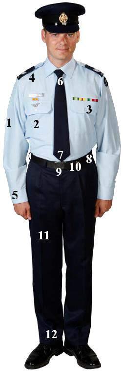 4 Service Dress 1B Long Sleeve Shirt and Tie 18. The following diagram has been prepared to assist members understand the correct standard for wearing Service Dress 1B long sleeve shirt and tie. 19.