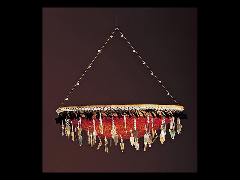 Pomo Feather Basket. California. Before 1920. Feathers, beads, and shells. 4" 13" 13".