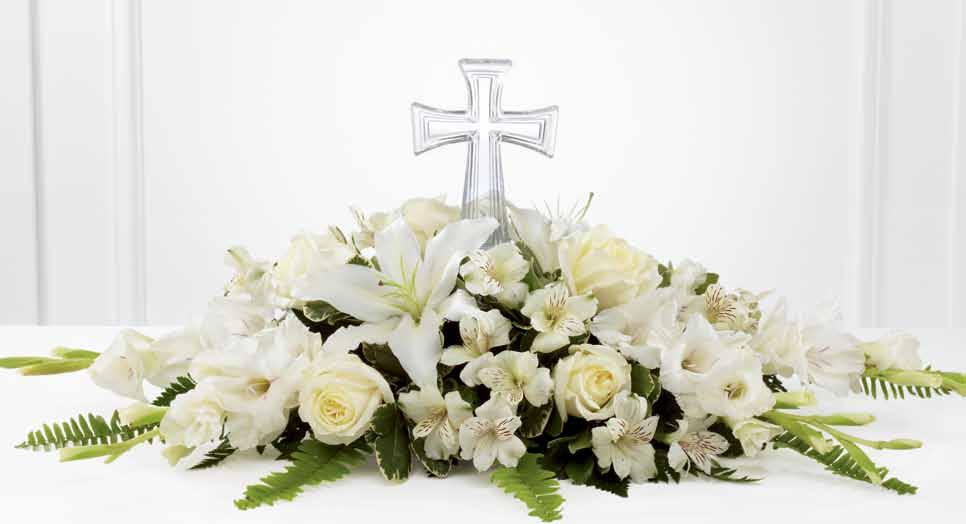 99 deluxe DELIVERED SRP ThE FTD faithful blessings Bouquet fbb White ceramic vase emblazoned with a metallic-look cross. 3 1 / 4" sq. x 6 7 / 8"h. $65.88 ctn. of 12 ($5.49 ea.) 2 Plus: $53.88 ctn. of 12 ($4.