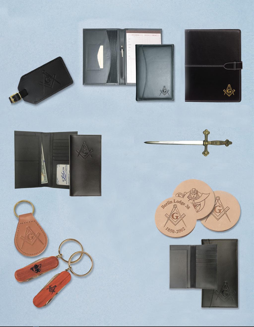 Leather Luggage Tag Semi Secure tag satisfies airport I.D. requirements. Embossed emblem. No. E-702 $9.00 Compact Leather Portfolio Features 5 x 8 Pad, Pen slot and Business Card holder.