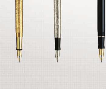 Standard nib grades available in fine and medium. Centennial fitted with twin-channelled ink feed and collector system.
