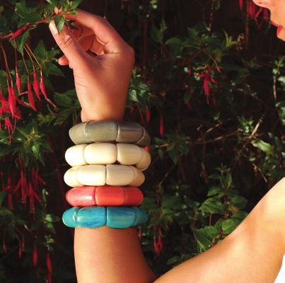 riverbed bracelets available in soft gray, ivory (2), coral, and turquoise (pictured),