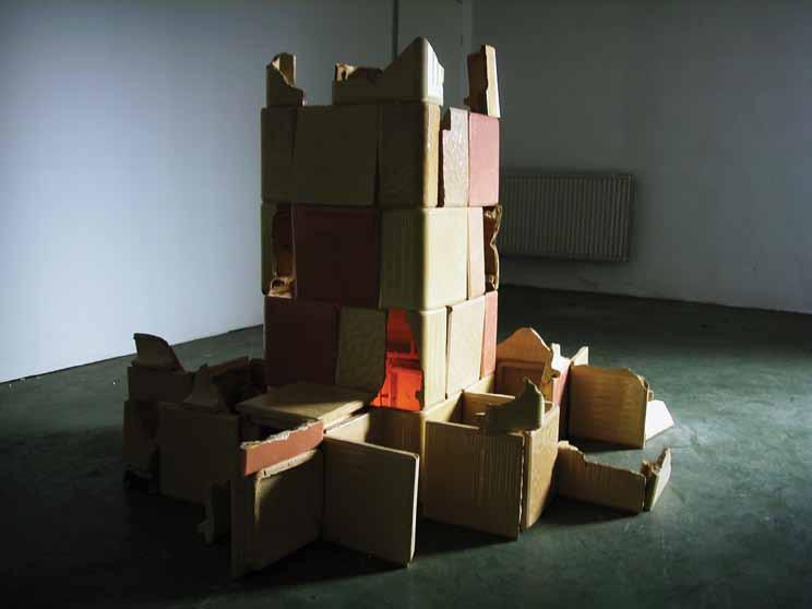 Gianluca Malgeri 2004 Tower of Ishtar, 2004, wood, ceramic tiles, candles, 130 x 60 x 60 cm The work is composed of ceramic tiles, used for the construction of the ancient coal