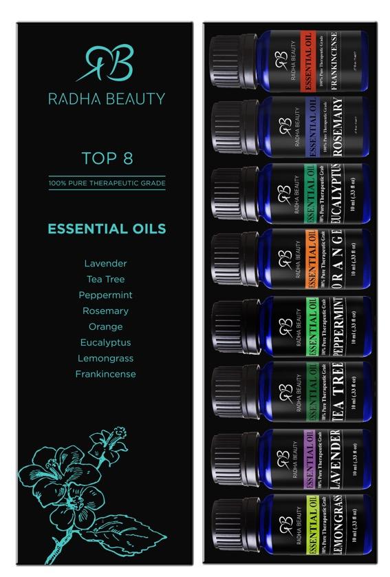 Top 8 Oil Set Our Top 8 Essential Oil Set has 8 (10 ml each) essential oils that can be used for aromatherapy, custom massage and body oils, diffusers, vaporizers, oil