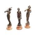 202. Set of 3 bronze musical lady figures on marble