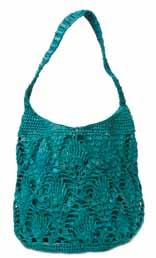 50 crocheted bucket tote w/ cotton lining & snap closure 12" x 15" x 10" AQ-aqua, C-coral, N-natural, BLK-black PALER MO #7314 $55.