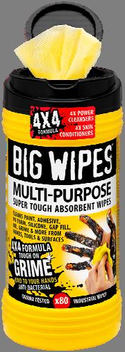 MULTI PURPOSE 4X4 BIG WIPES Industrial strength, multi purpose, antibacterial cleaning wipes designed for use by anyone who needs a very tough, highly absorbent and immediate on hand cleaning product.