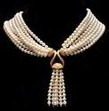 Lots 481-490 Lot #481: PEARL, GOLD AND DIAMOND NECKLACE No mark found, 16 1/2 in., pendant 2 1/2 in. Estimate: $ 2000.00 - $ 3000.