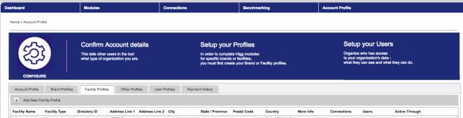 Step 2: Set up your Higg Index Profiles Once you have access to your Higg Index account, the next step is to set up your Facility Profile.