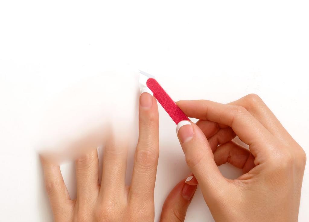 SELECT END APPLY TO NAIL & GENTLY STRETCH TO FIT APPLY SHEER OR CLEAR