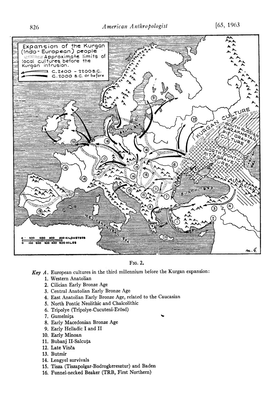 826 American Aufhrofiologisl [65, 1903 FIG. 2. Key A. European cultures in the third millennium before the Kurgan expansion: 1. Western Anatolian 2. Cilician Early Bronze Age 3.