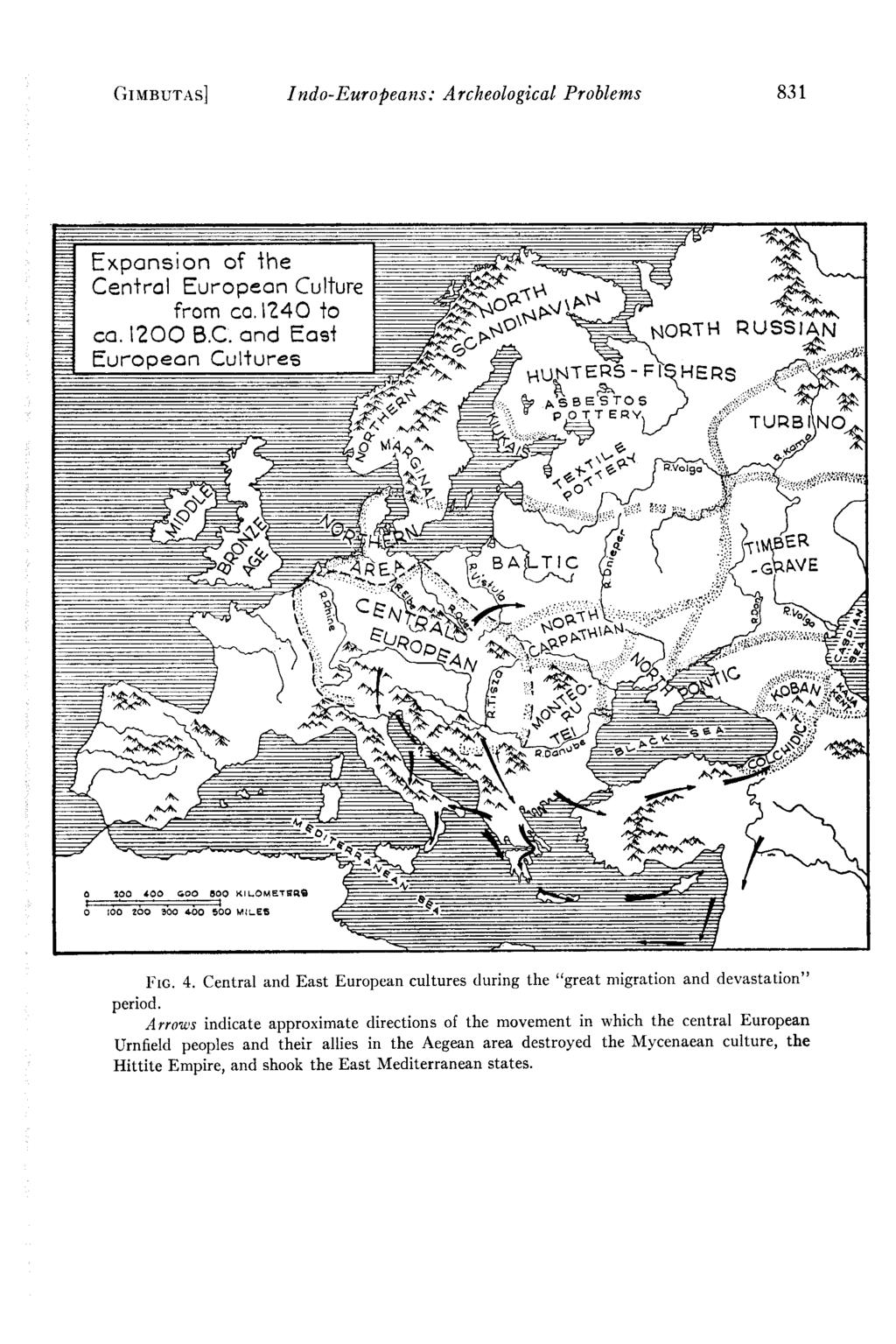 GIMBUTAS] Indo-Europeans: Archeological Problems 83 1 FIG. 4. Central and East European cultures during the great migration and devastation period.