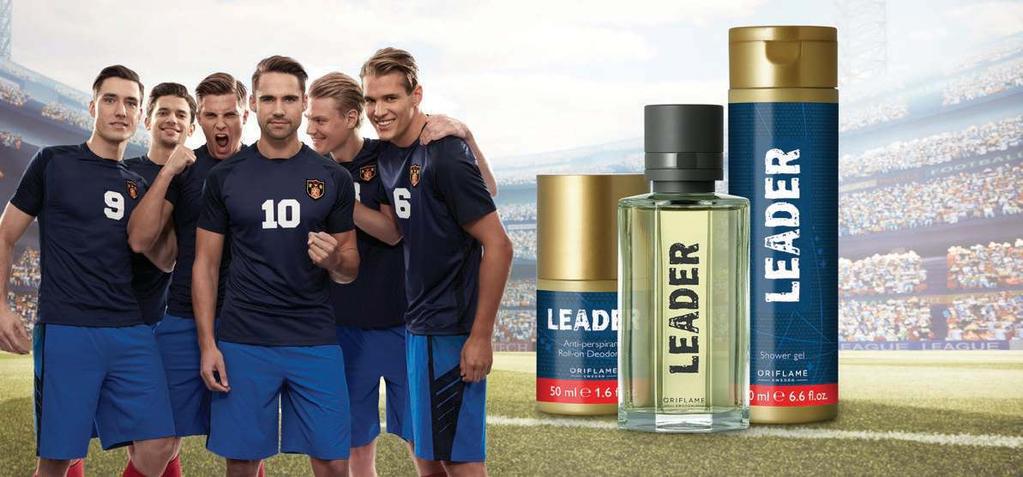 NEW RELIABLE PROTECTION with Leader Eau de Toilette RICH FOAM & fresh, dynamic scent for recharging shower LIMITED EDITION Leader Anti-perspirant Roll-on Deodorant 35243 2 000 1 400 3 BP clary