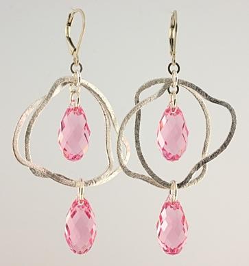 00 22mm Swarovski tears with sterling silver s leaf accents. Colours: Pink (shown), lt. smoke and lt.