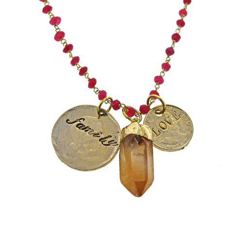ROMANCE Love Family Necklace CE19- G 18 ruby wire wrap