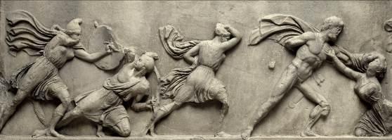 Agon! Competition in Ancient Greece Frieze on a slab depicting the Greeks fighting against the Amazons (350 BC). Marble from the Mausoleum at Halicarnassus, today Bodrum (Turkey).