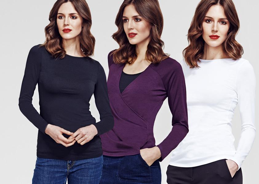 Easy Elegance Top, Black 46 (HS0001) Also available in Berry, Navy & White, Teal, White, & White & Navy Crossover Long-Sleeved Top, Damson 49 (HSWT279) Also available in Black