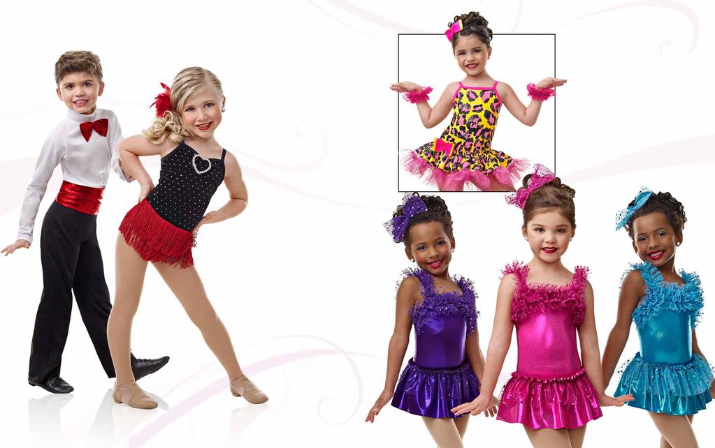 Great Looks Now Available in Child Plus Style #C4-E967 Style #C4-E967 33A. Born to be Wild Foil dot animal print poly/spandex, poly, and nylon/spandex leotard with binding and ribbon bow trim.