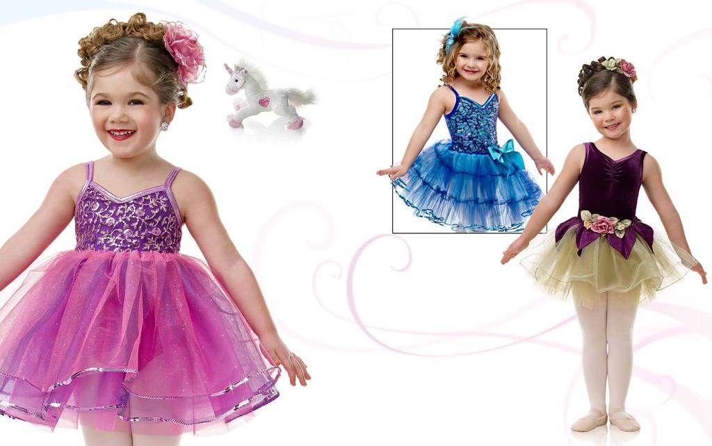 Style #C4-E410 Style #C4-E941 12. Rock-a-Bye Purple and cerise nylon/spandex leotard with sequin embroidered bodice overlay and mystique binding trim.
